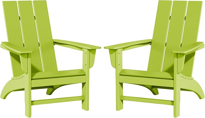 Poly Lumber Adirondack Chairs Set of 2, All-Weather Resistant Outdoor Patio Chairs, Look Like Wood, Pre-Assembled Outdoor Fire Pit Chair for Pool, Deck, Backyard, Garden, Lime