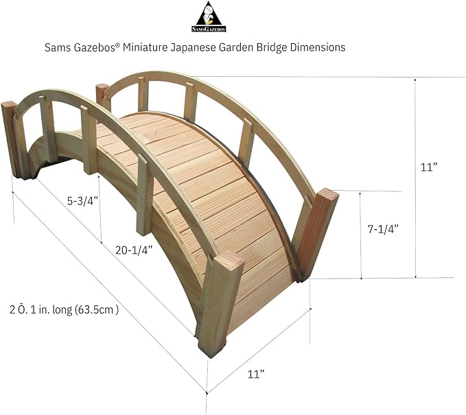 SamsGazebos Miniature Japanese Wood Garden Bridge 25 Inches Unfinished