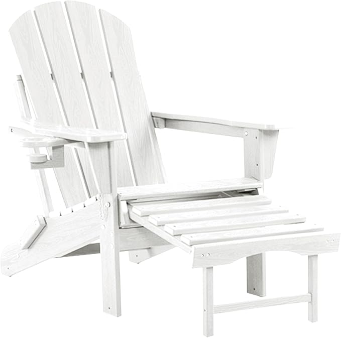 Folding Adirondack Rocking Chair,4-in-1 Multifunctional Patio Chair with Retractable Ottoman, Outdoor Chair Wood Texture, Lawn Chair for Porch, Backyard, Pool(White)