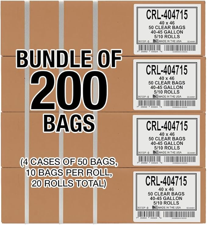 Aluf Plastics 45 Gallon 1.5 MIL Clear Garbage Bags - 40" x 46" - Pack of 200 - For Contractor, Industrial, Healthcare, & Municipal