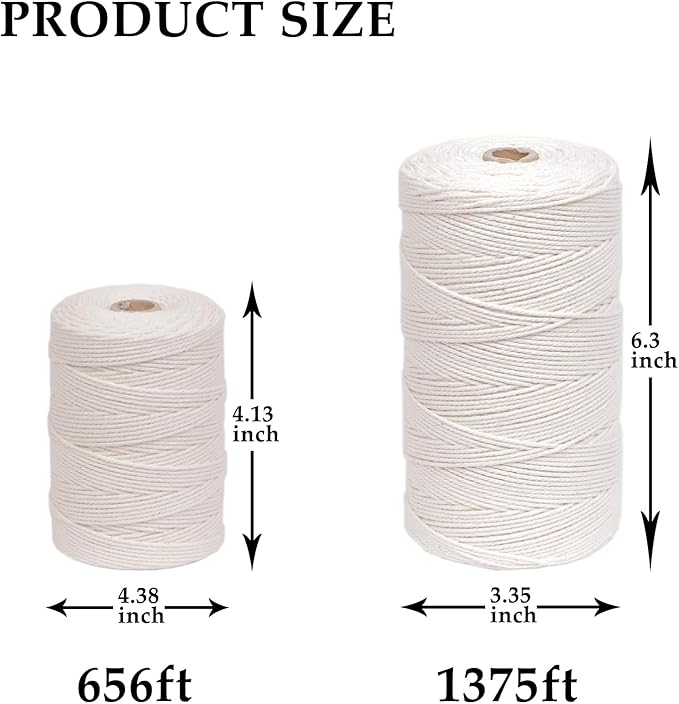 1375ft Butchers Cotton Twine String 2mm Cooking Twine Food Safe for Bakers, Meat and Roasting, Gift Wrapping, Crafting & Knitting