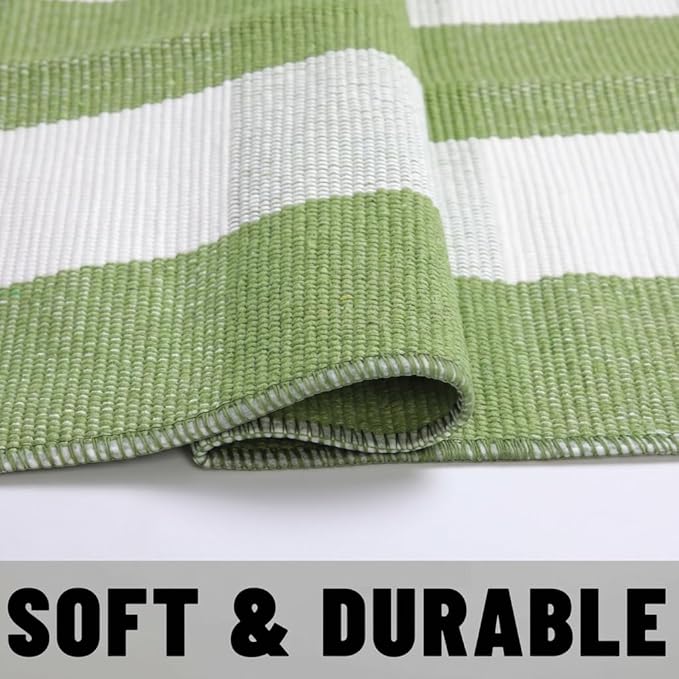 SEEKSEE Cotton Buffalo Plaid Rug 3'x5' Grass Green and White Checked Rug Washable Doormats Indoor Outdoor Rugs for Layered Front Door Mats, Porch, Kitchen, Farmhouse, Entryway