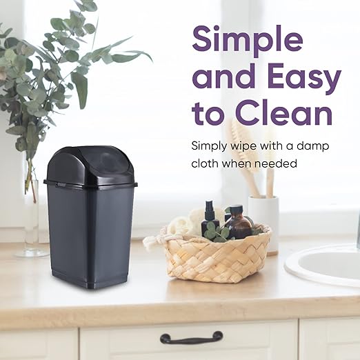 Superio Mini Plastic Trash Can with Swing Top Lid 1.25 Gallon Compact Small Waste Bin Portable Garbage Can for Countertop, Desktop, Make up Vanity, Bathroom, Car, Under Sink, Dorm,(Grey)