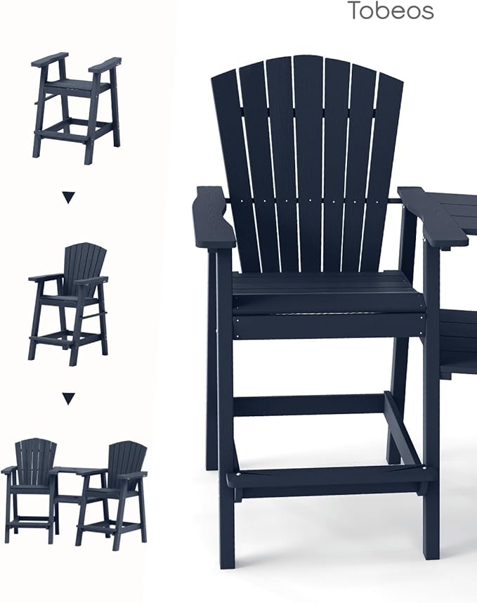 Tall Adirondack Chairs Set of 2, HDPE Outdoor Adirondack Chairs with Double Connecting Tray, Bar Height High Back Patio Chairs for Balcony, Deck, Backyard (Grey)