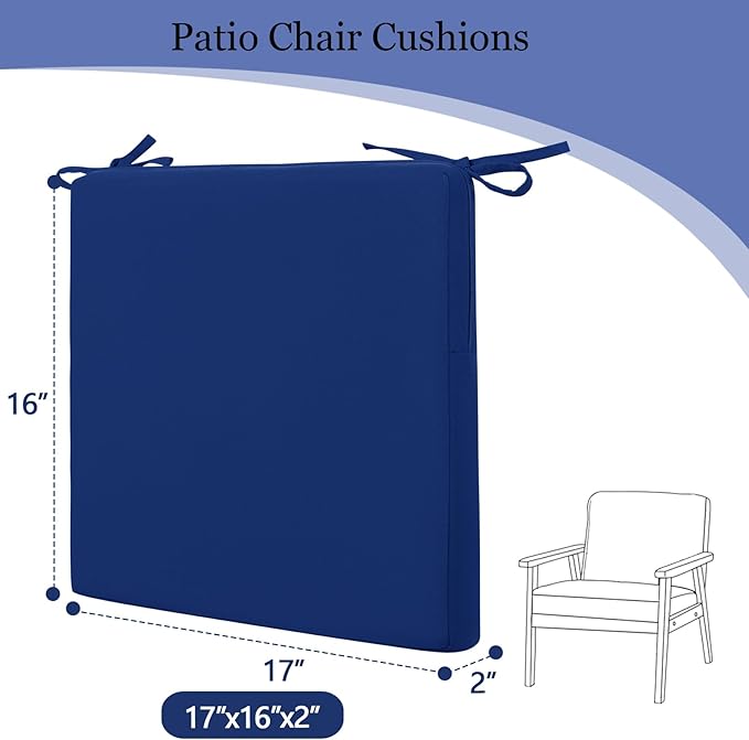 idee-home Outdoor Chair Cushions Set of 4, 17" x 16" Outdoor Seat Cushion Waterproof Patio Furniture with Ties, Dining Chair Pads