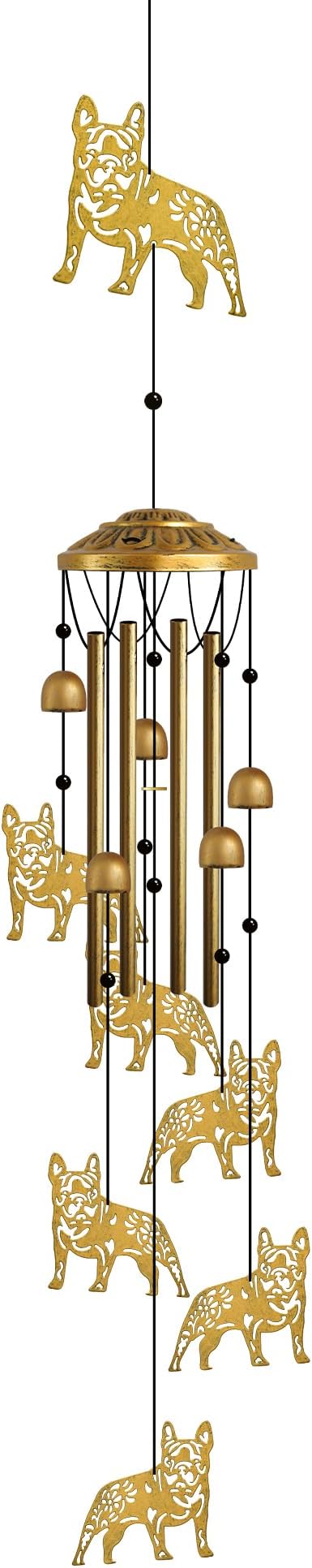 Garden Decor Outdoor Puppy Hanging Wind Chime Decorative - French Bulldog Wind Chimes Hanging Ornament for Pet Lovers Metal Animal Outdoor Garden Art Backyard Decor