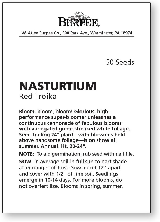 Burpee Troika Red Nasturtium Seeds 50 seeds