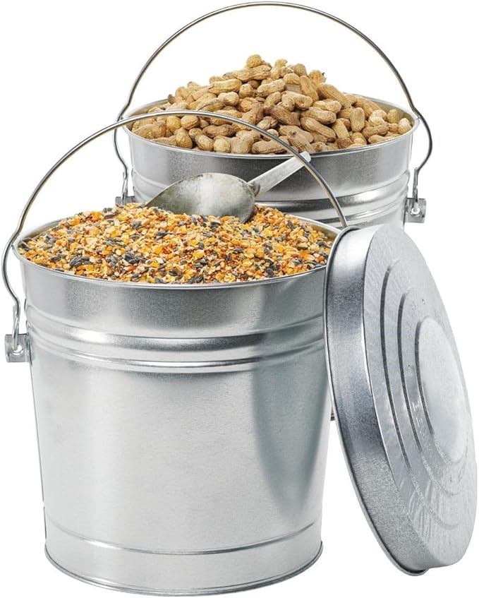 Behrens 6 Gallon Galvanized Steel Storage Can or Waste Bin w/Locking Lid & Handle (2 cans, 2 Orange Grips)