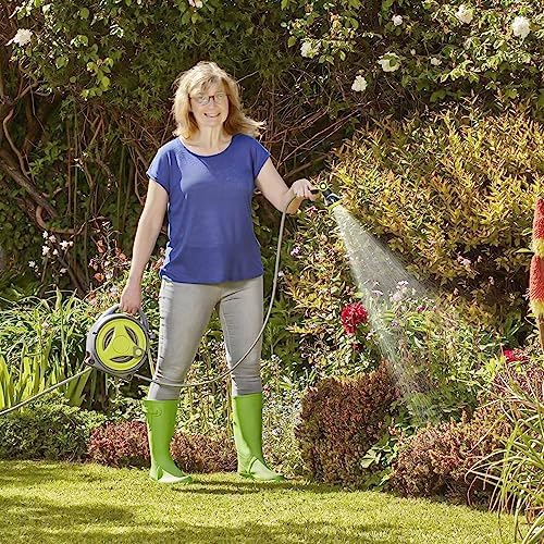 Retractable Garden Hose Reel, Portable Hose Reel, 45+5FT with 10 Patterns Spray Nozzle, Adapts to standard US hose plugs, 50FT Hose Reel for Garden Watering Car Washing Pet -Green