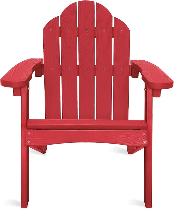 LUE BONA Kids Adirondack Chair - Red Poly Lumber Plastic, Weather Resistant Outdoor Patio Lounge Chair for Toddlers, Balcony, Backyard