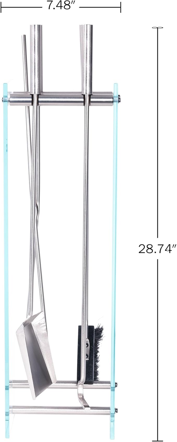 Lavish Home 5-Piece Fireplace Tools Set - Fire Tools for Fire Places and Woodstoves - Indoor/Outdoor Fireplace Accessories with Poker, Tongs, Brush, Shovel, and Tempered Glass Stand (Silver)