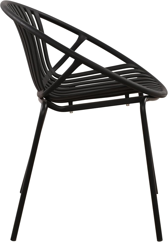Christopher Knight Home Set of 2 Tita Modern Patio Outdoor Dining Chairs, Stacking Chair, Outside Dinner, Garden/Balcony/Poolside Stackable Accent Chairs, Metal Legs, Plastic Cutout Backrest, Black