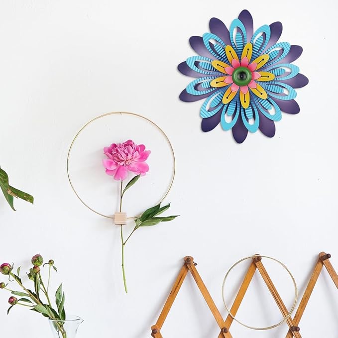 hogardeck Metal Flower Wall Decor 11" Multi-Colored Metal Floral Wall Art Decorations, Spring Yard Garden Decor Aesthetic for Indoor Outdoor, Boho Art for Bathroom Living Room Office Kitchen Patio