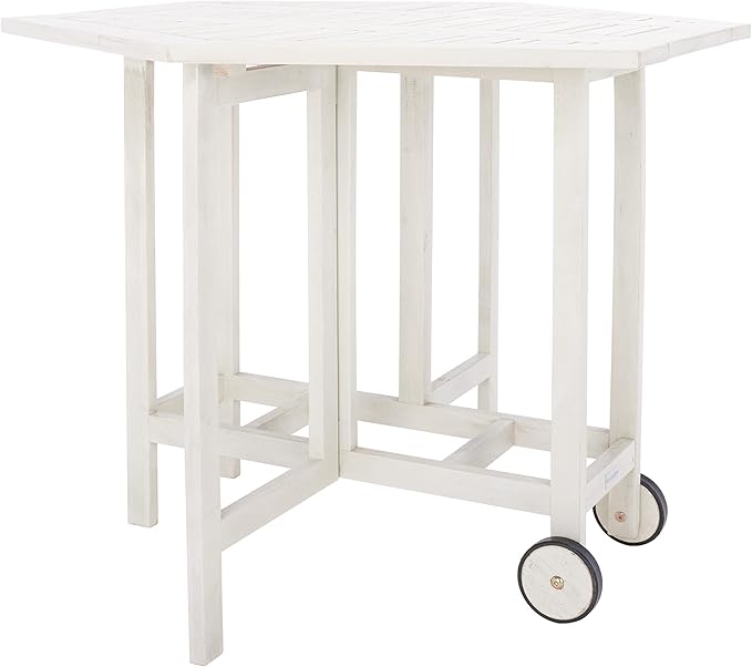 SAFAVIEH Outdoor Collection Kerman White Acacia Wood Hexagon Table & 4 Chair Foldable Set (Fully Assembled)