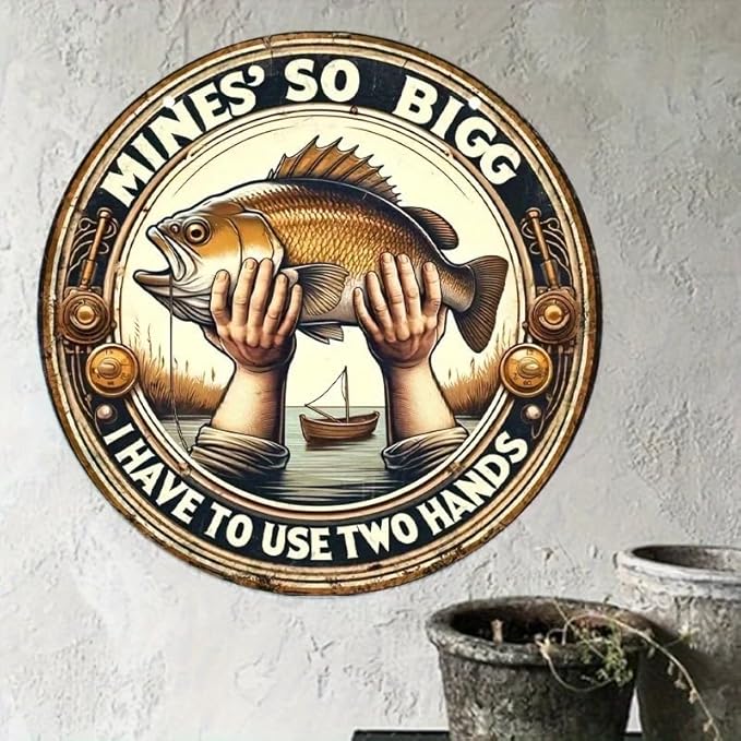 Metal Retro Shell Gasoline Wall Art, Creativity Art Decorations, Garden Sign Outside Decor๏ผWall Sculpture๏ผ Hanging Sculpture for Living Room Dining Room Bedroom Yard Outdoor Decor (Caught a Big Fish)