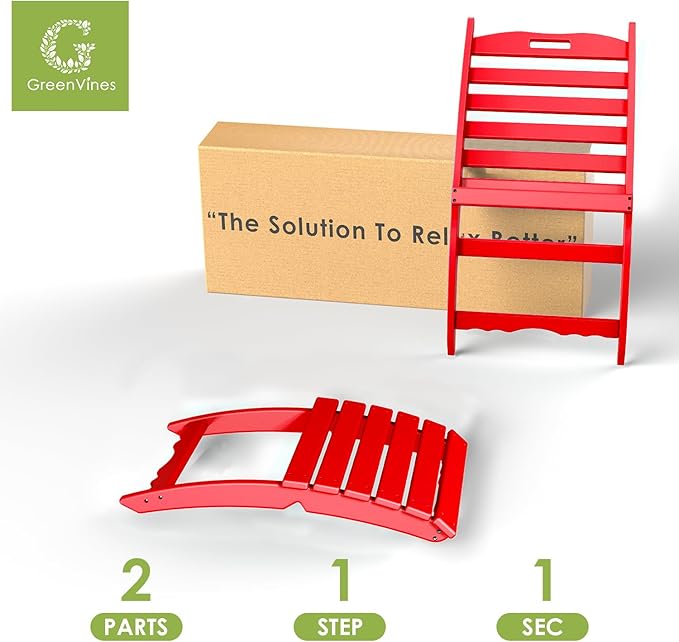 GREENVINES Folding-Xavier-Chairs Set of 4 | Wave | Portable Adirondack-Chair | HDPE Plastic | All Weather Fire-Pit Chair | Red | for Beach Outdoor Deck Poolside Garden Patio Porch Fishing