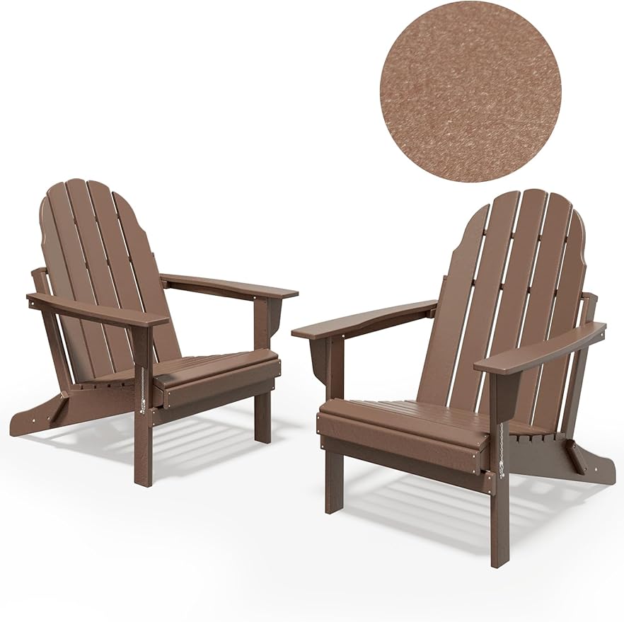 Folding Adirondack Chair - Durable HDPE Poly Lumber All-Weather Resistant, Foldable Oversized Balcony Porch Patio Outdoor Chair for Lawn, Backyard, Deck, Garden, Camping - Easy Installation, Teak