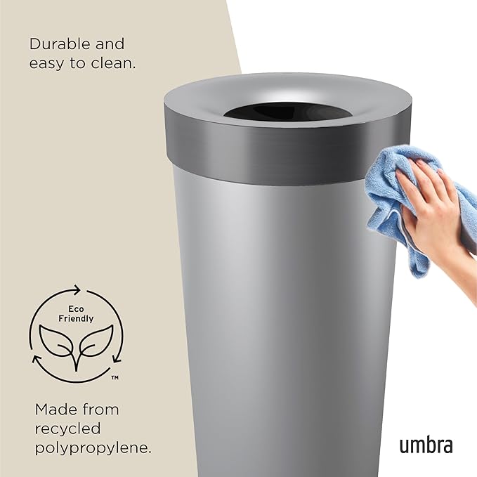 Umbra Vento Kitchen Trash Can with Open Top, Large 16-Gallon (62 L) Capacity, Grey