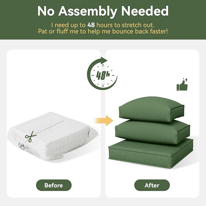 Aoxun Patio Furniture Cushions for Outdoor Furniture Set of 4, Thick Replacement Patio Couch Cushions for Outdoor Furniture, 7-Piece Splashproof Fade Resistant Outdoor Couch Cushions, Green