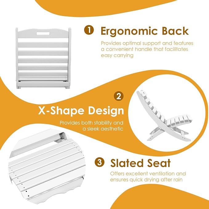 IVY&LANE Portable Xavier-Chairs Set of 2 | Folding-Adirondack-Chair | Wave | HDPE Plastic | White | All-Weather Resistant | for Outdoor Fire-Pit Patio Lawn Beach Poolside