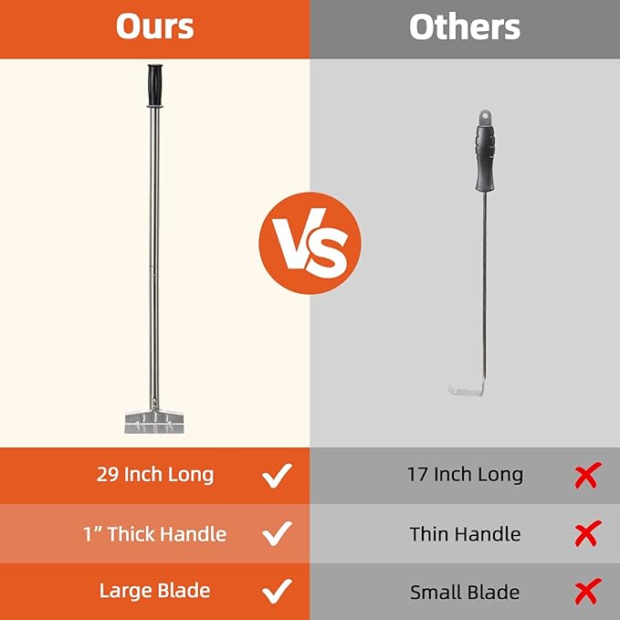 BBQ Charcoal Rake, 29 Inch Grill Ash Removal Rake for Fireplace Wood Stove Pizza Oven, Stainless Steel BBQ Cleaner Poker Scraper, Heavy Duty Barbecue Grilling Utensils Tool for Smoker,Ceramic,Kamado