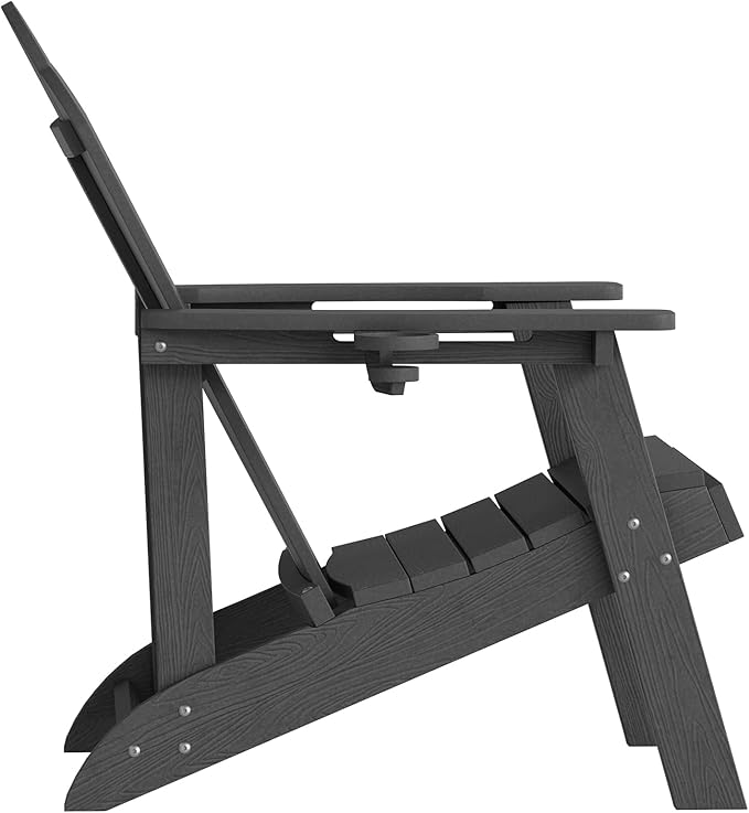 LUE BONA HDPE Adirondack Chairs Set of 2 - Weather Resistant Seating with Cup Holder for Porch, Patio, Deck & Fire Pit, Black