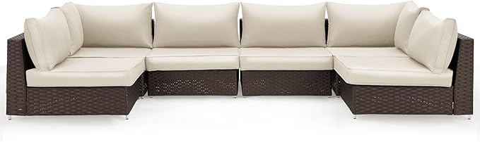HOMREST Outdoor Replacement Cushions for Patio Furniture,Water-Repellent Sofa Cushion for 6-Seat Rattan Wicker Sectional Patio Conversation Sets,14-Piece Cushions Set for Outdoor Couch๏ผBeige๏ผ