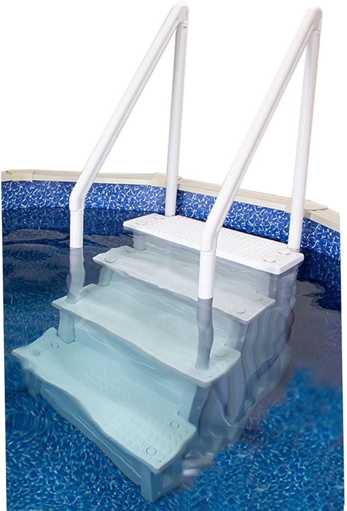 Aqua Select Anti-Slip in-Pool Steps | White | for Above Ground Swimming Pools | Can Mount to Decks 48" to 54" H | Safety Stairs Capacity Up to 350 lbs
