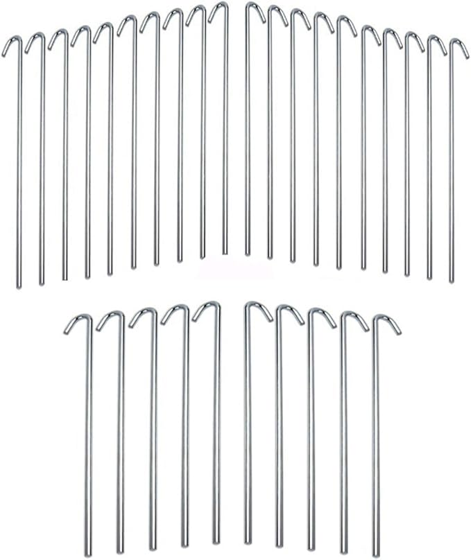 9 inch 30-Piece Galvanized Steel Tent Pegs-Garden Stakes, Silver Steel