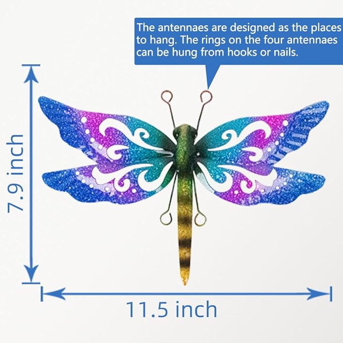 Metal Dragonfly Wall Decor, 3 Pack Colorful Dragonfly Outdoor Decor, Metal Outdoor Wall Art for Garden, Patio, Yard, Fence, Outside