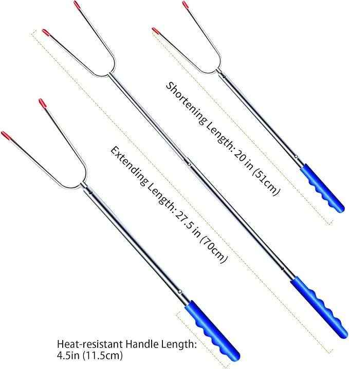 DIKER Marshmallow Roasting Sticks for Fire Pit, Smores Sticks, Hot Dog Sticks for Campfire, Extra Long 27.5" Smores Skewers, Stainless Steel Barbecue Forks, Camping Outdoor Cooking Essentials, 3 Pack