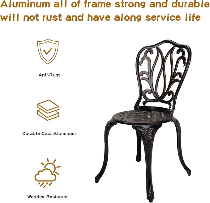 JARDIN DE CENTENNIAL 3-Piece Patio Bistro Furniture Set Cast-Aluminum Bistro Table Set for Lawn,Garden,Backyard (YILI Copper)