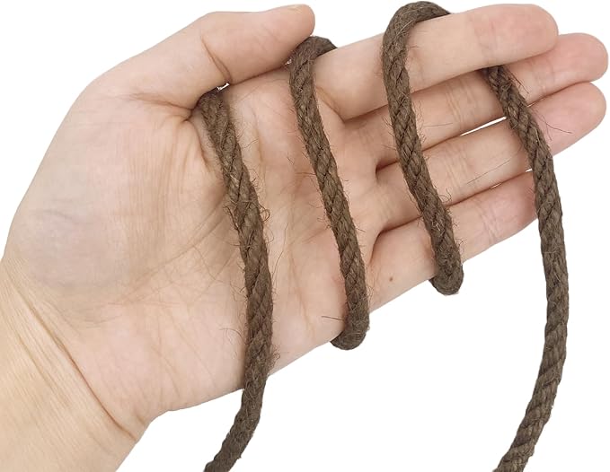 Leecogo 6mm Jute Rope 100 Feet Natural Craft Rope Twine String Perfect for Home Gardening Macrame Arts Crafts DIY Cat Scratching Post Replacement Repairing Recovering Cats Toy Making,Dark Brown