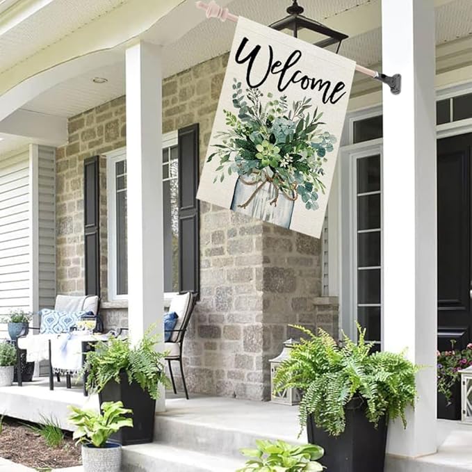 CROWNED BEAUTY Spring House Flag 28x40 Inch Double Sided Floral Mason Jar Large Burlap for Outside Welcome Holiday Yard Party Decoration CF870-40