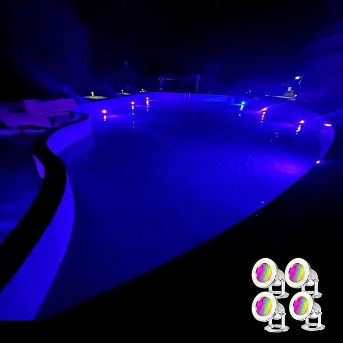 LED Pond Lights with Remote Control, 6W SS316 Stainless Steel RGB Underwater Fountain Light IP68 Waterproof Outdoor Underwater Lights for Pond Waterfall (4)