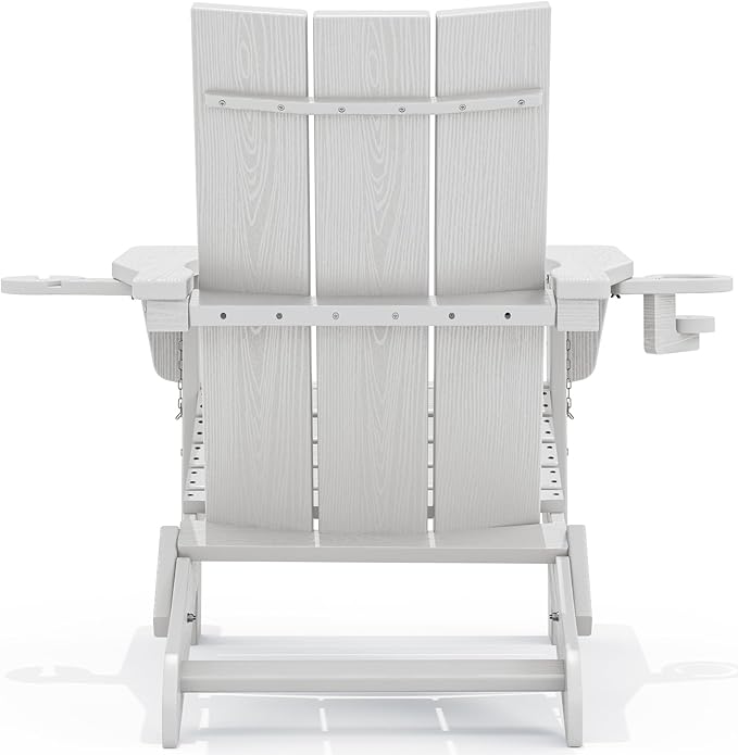 SERWALL Modern Folding Adirondack Chair Set of 4, All Weather Resistant Outdoor Adirondack Chair with Cup Holders, HDPE Adirondack Chair for Patio Lawn Garden, White
