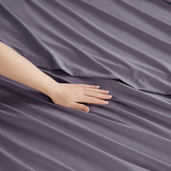 Clara Clark Bed Sheets, Premier 1800 Series Bed Sheet Set, Deep Pocket, Wrinkle, Fade, Stain Resistant, Luxury Soft Bedding Sheets & Pillowcases, Split King, Grayish Purple