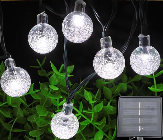 Solar String Lights, Small Crystal Ball Light,Outdoor String Light 60 LED 40ft 8 Lighting Modes Waterproof Solar Powered Patio Solar Light for Garden Yard Porch Wedding Party Decor (Pure White)