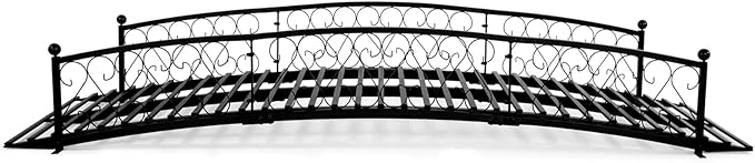 8 FT Metal Garden Bridge - Arc Footbridge with Siderails Extra Long Metal Bridges for Outdoor, Patio, Creek, Stream, Pond, Black