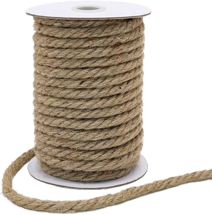Vivifying 50 Feet 10mm Jute Rope, Natural Heavy Duty Twine for Crafts, Cat Scratching Post, Gardening, Bundling and Hanging