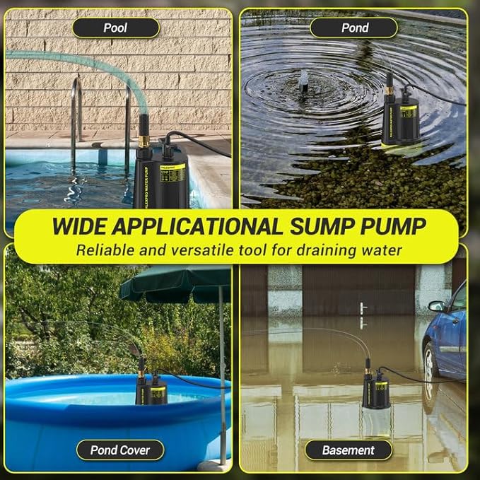 1/2HP Automatic Submersible Water Pump,110V Sump Pump Submersible with 3/4” Garden Hose Check Valve Adapter,2650 GPH Water Removal for Swimming Pool Cover Hot Tubs Flooded House Basement
