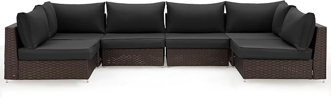 HOMREST Outdoor Replacement Cushions for Patio Furniture,Water-Repellent Sofa Cushion for 6-Seat Rattan Wicker Sectional Patio Conversation Sets,14-Piece Cushions Set for Outdoor Couch๏ผBlack๏ผ