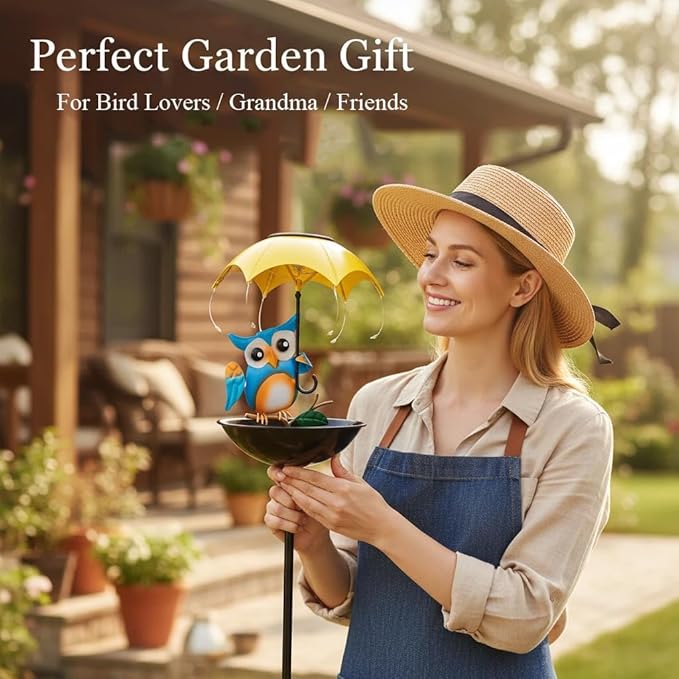 Solar Bird Feeders for Outdoors, Owl Garden Decor with LED Lights - Decorative Wildbird Cardinals Hummingbirds Feeders, Spring-Ready Yard Path Lawn Omaments, Garden Gifts for Women Mom