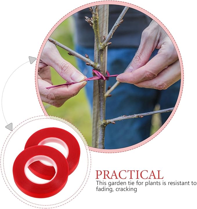 OUNONA Garden Tape for Plants Climbing and Branch Tying 2 Rolls of 150Ft X 0.5In Red Stretch Garden Tie Tape for Plant Support and Tree Marking