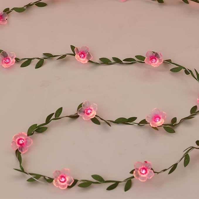 Cherry Blossom Vine Lights 13ft 40 LED Flower String Lights USB Plugin & Battery Operated Fairy Lights with Timer 8 Modes Remote Decorative Light for Bedroom Wedding Party - 1 Pack