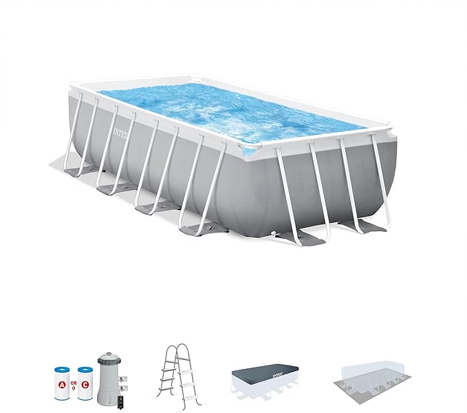 INTEX 26791EH Prism Frame Premium Rectangular Above Ground Swimming Pool Set: 16ft x 8ft x 42in – Complete Set Includes 1000 GPH Cartridge Filter Pump