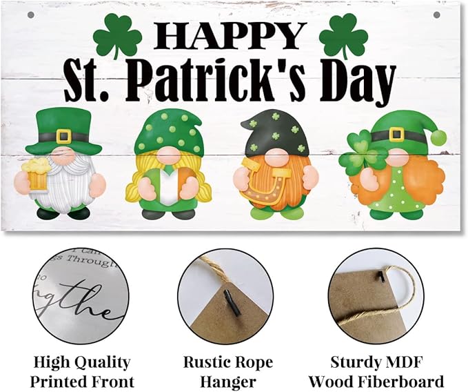 Hanging St. Patrick's Day Gnome Wood Decor Sign, Irish Home Sign, Rustic Farmhouse Decor