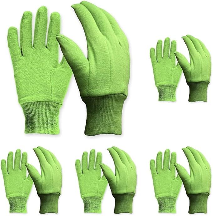 DIGZ Cotton Jersey Garden Gloves, Green, Medium (Pack of 5)