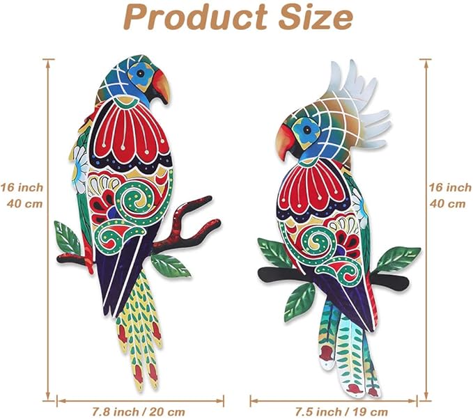 Outdoor Wall Decor, Parrot Decor, Outdoor Metal Wall Art, Mexican Birds Wall Sculpture, for Outside, Yard, Fence, Garden, Patio