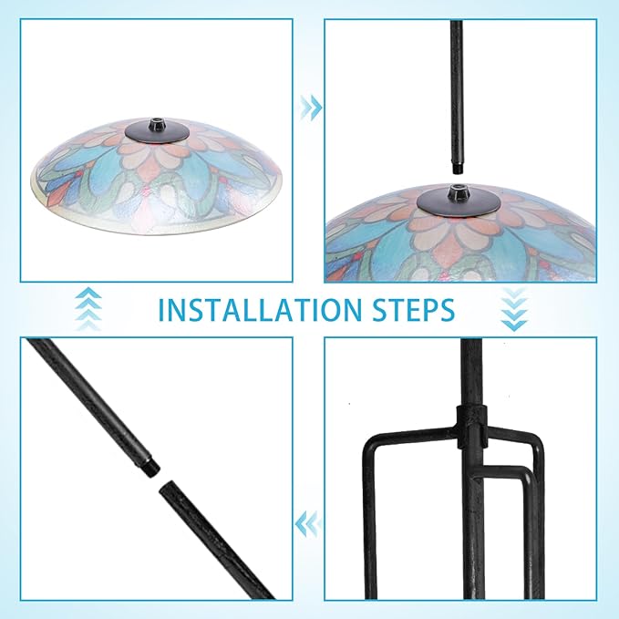 Bird Baths for Outdoors, Glass Birdbaths Outdoor Garden Birdfeeder with Metal Stake for Lawn Yard Decor, 24 Inch Height